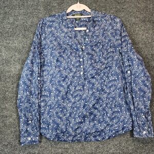 Eddie Bauer Women Cottagecore Botanical Floral Peasant Boho Cotton Blouse Size L
